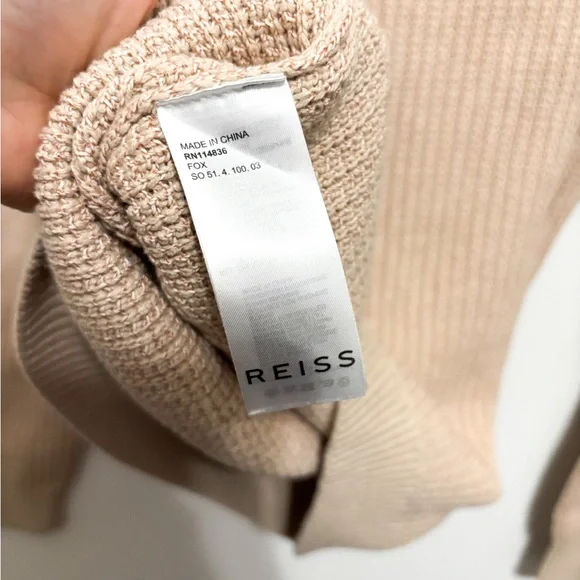REISS NWT Fox Textured Funnel Neck Jumper Beige Half-Zip Sweater Quarter Zip - Picture 7 of 11